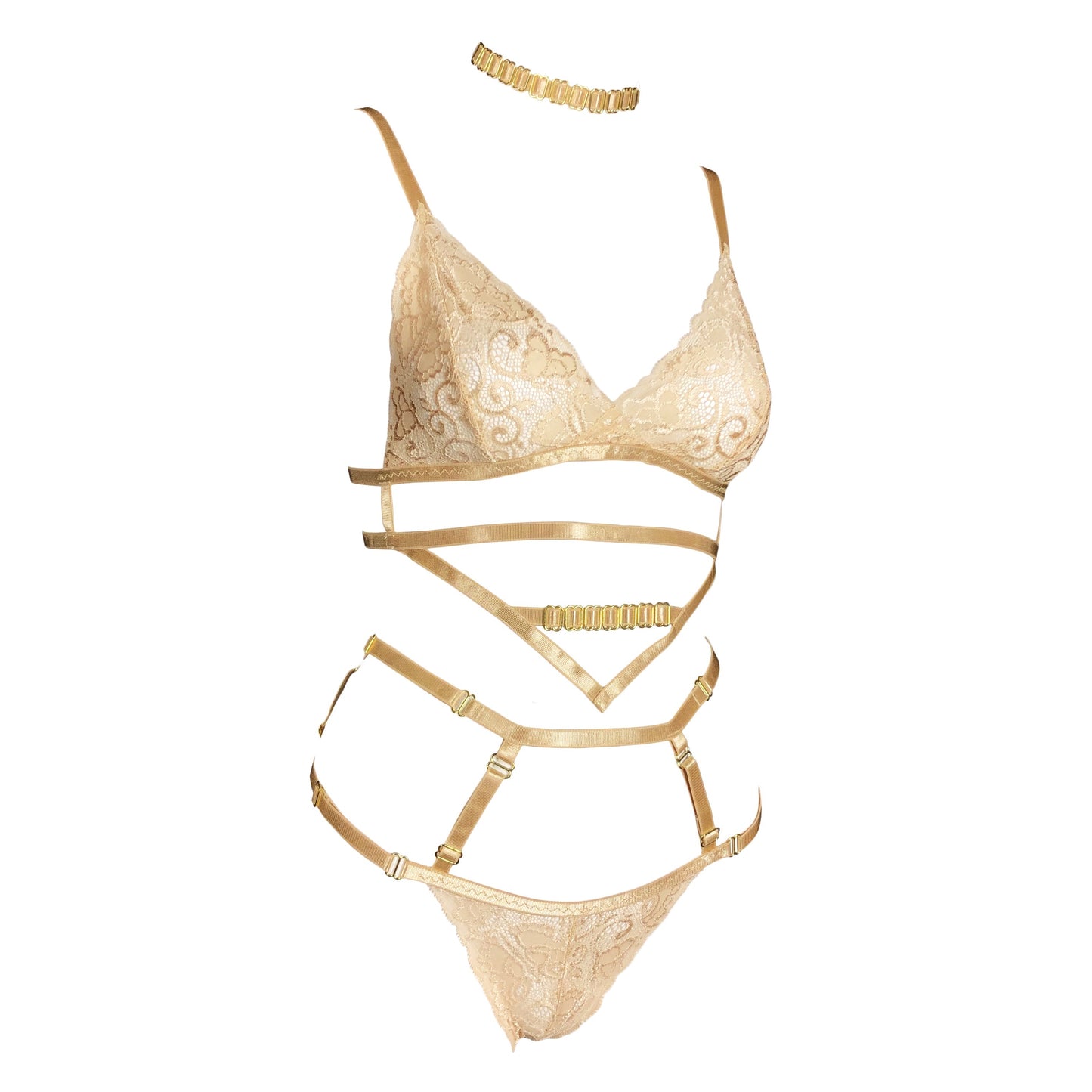 16k Gold lace lingerie set in champagne