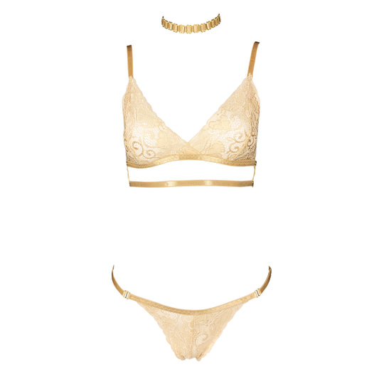 14k Gold lace lingerie set in champagne