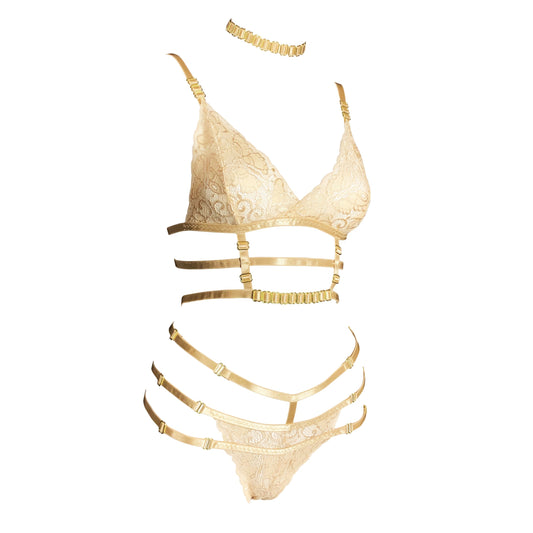 18k Gold lace lingerie set in champagne