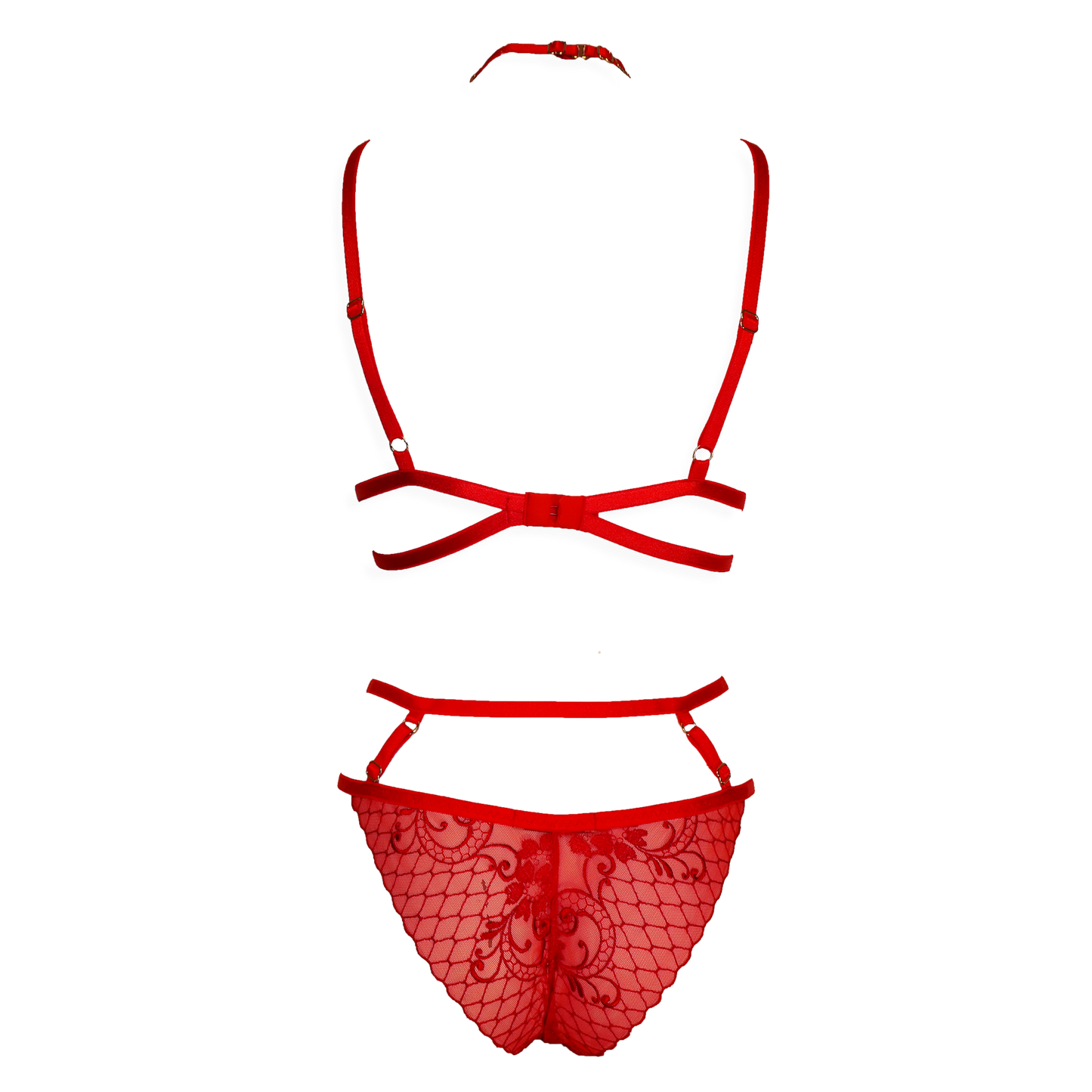 Valentina lace lingerie set with detachable choker red