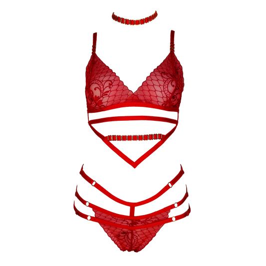 Genevive lace lingerie set red
