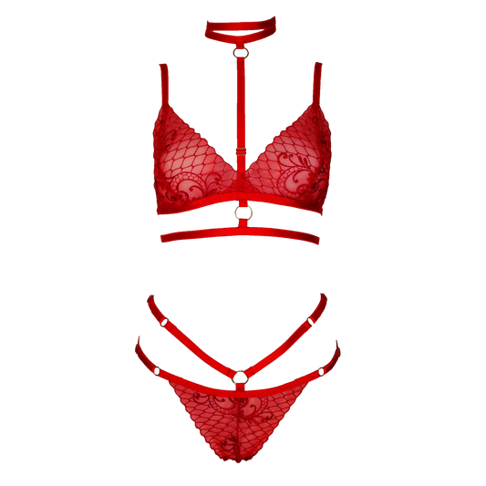 Gabrielle lace lingerie set with detachable choker red