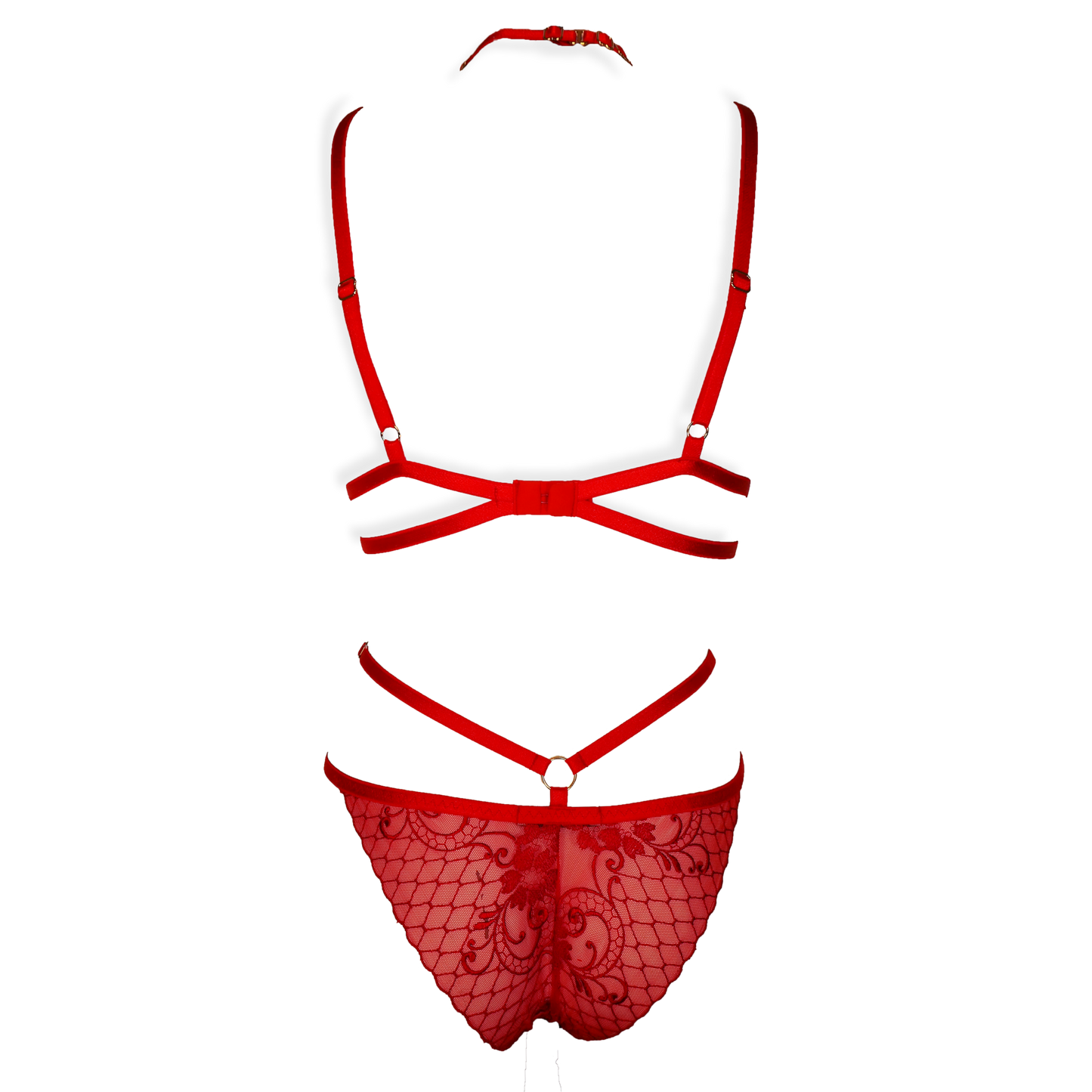 Gabrielle lace lingerie set with detachable choker red