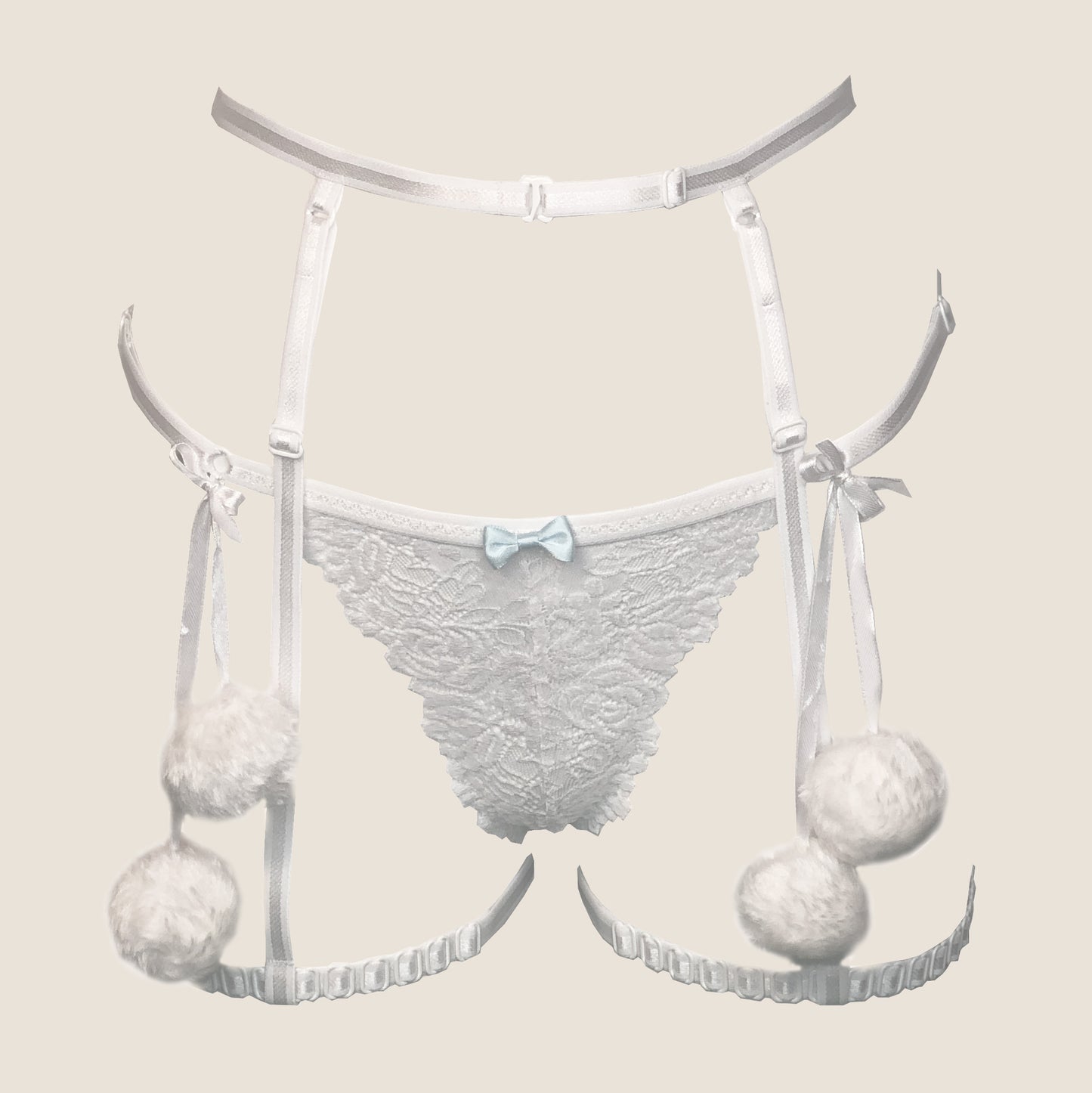 Snowflake II lace lingerie set with garters and pompoms