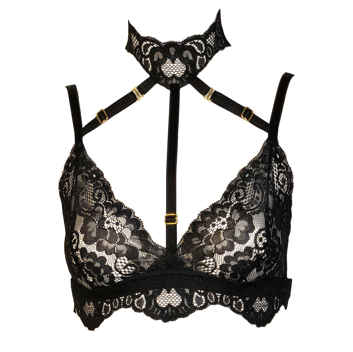 Lady of the Night lace lingerie set with crotchless panties and garters black